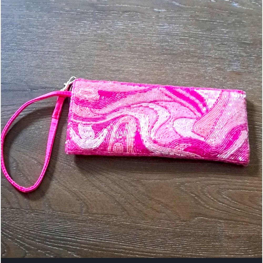 Liz Claiborne beaded wristlet  several colors of pink and white beads.